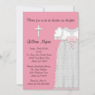 Chic Elegant Cross & Dress Baptism/Christening Invitation