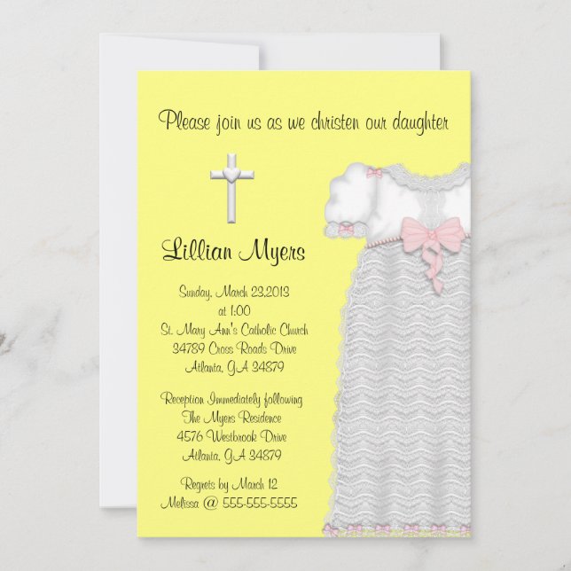 Chic Elegant Cross & Dress Baptism/Christening Invitation (Front)
