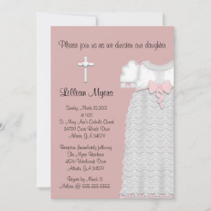 Chic Elegant Cross & Dress Baptism/Christening Invitation