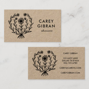 Chic Elegant Daisy Line Drawing CUSTOM Logo Kraft Business Card