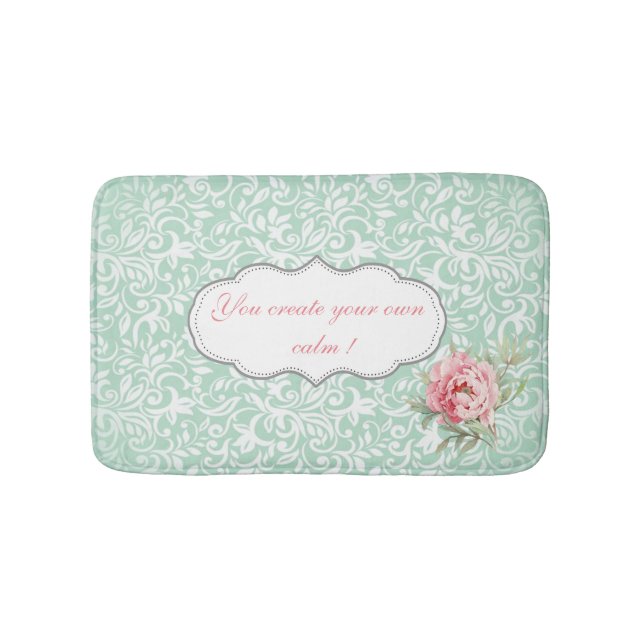 Chic Elegant  Damask, Roses,Motivational Message Bath Mat (Front)