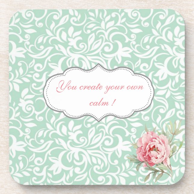 Chic Elegant  Damask, Roses,Motivational Message Coaster (Front)