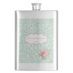 Chic Elegant  Damask, Roses,Motivational Message Hip Flask