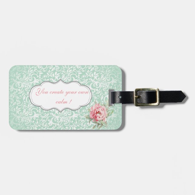 Chic Elegant  Damask, Roses,Motivational Message Luggage Tag (Front Horizontal)