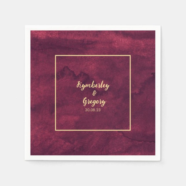 Chic Elegant Dark Burgundy Watercolor Style  Napkin (Front)