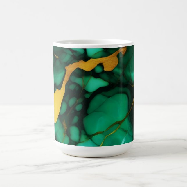 Chic Elegant dark green golden yellow Faux Marble  Coffee Mug (Center)