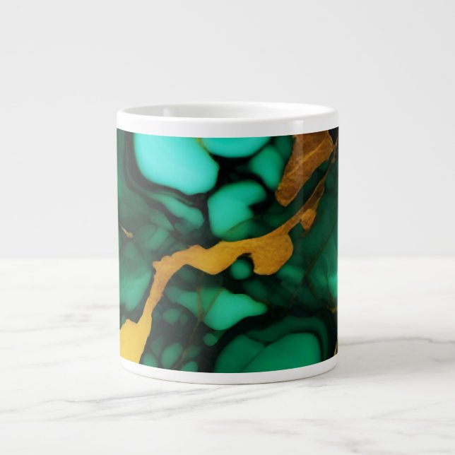 Chic Elegant dark green golden yellow Faux Marble  Large Coffee Mug (Front)