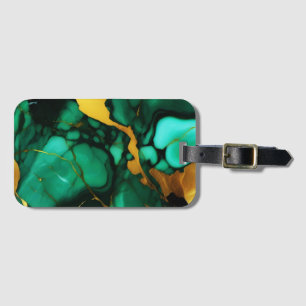Chic Elegant dark green golden yellow Faux Marble  Luggage Tag