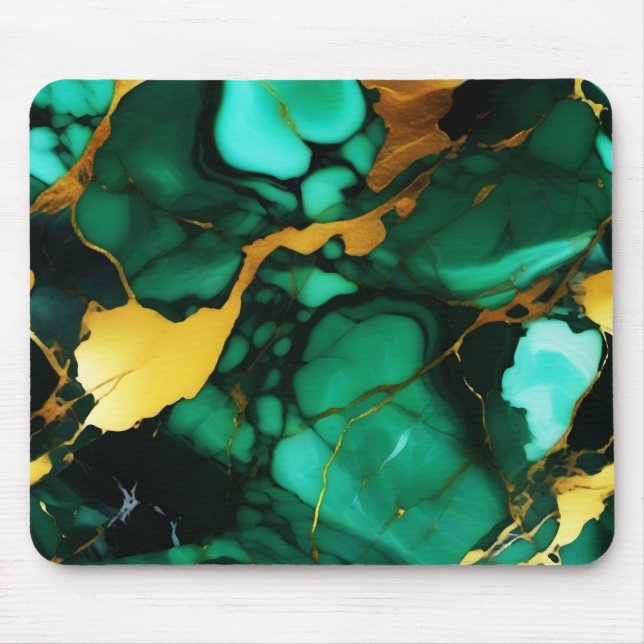 Chic Elegant dark green golden yellow Faux Marble  Mouse Mat (Front)