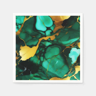 Chic Elegant dark green golden yellow Faux Marble  Napkin