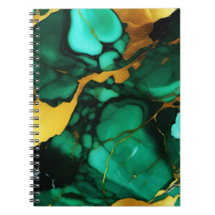 Chic Elegant dark green golden yellow Faux Marble Notebook