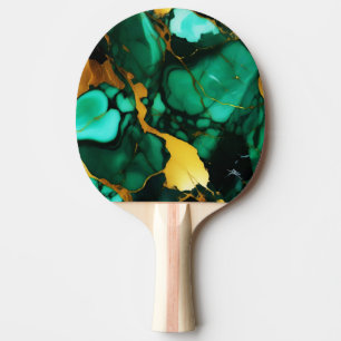 Chic Elegant dark green golden yellow Faux Marble  Ping Pong Paddle