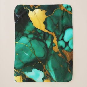 Chic Elegant dark green golden yellow Faux Marble Sherpa Blanket
