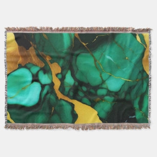 Chic Elegant dark green golden yellow Faux Marble  Throw Blanket