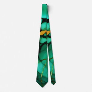Chic Elegant dark green golden yellow Faux Marble  Tie