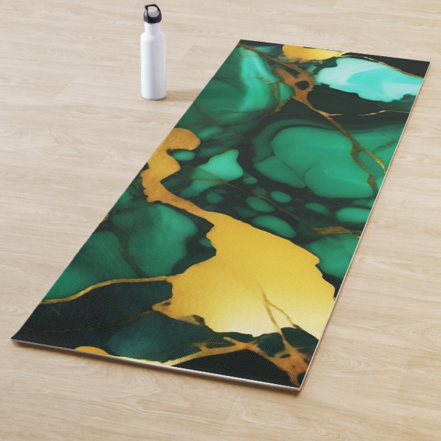 Chic Elegant dark green golden yellow Faux Marble  Yoga Mat (In Situ)