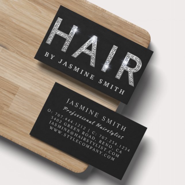 Chic Elegant Diamond Silver Hairstylist Business Card (Creator Uploaded)
