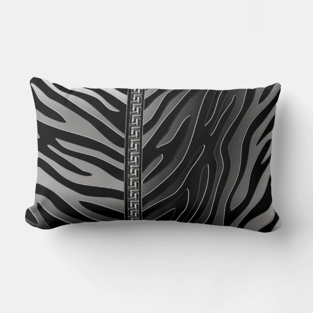 Chic Elegant Digital Ombre Grey Black Zebra Lumbar Cushion (Front)