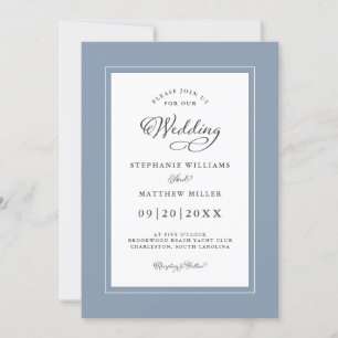 Chic Elegant Dusty Blue Wedding Modern Borders Invitation