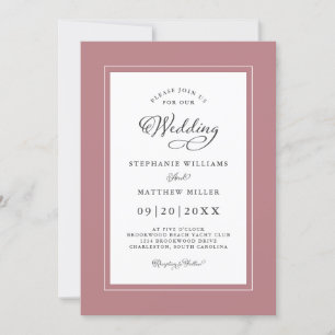 Chic Elegant Dusty Rose Wedding Modern Borders Invitation