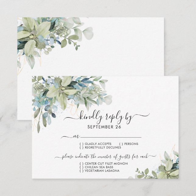 Chic Elegant Eucalyptus Greenery Wedding RSVP Card (Front/Back)