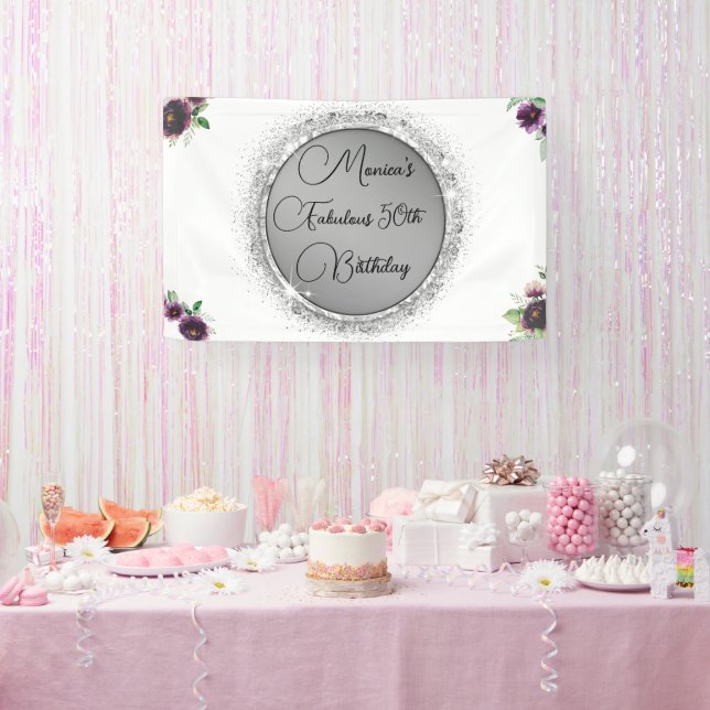 Chic Elegant Fabulous 50th Birthday Customised Banner (Party)
