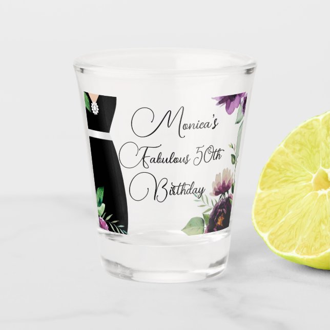 Chic Elegant Fabulous 50th Birthday Customised Shot Glass (Front)