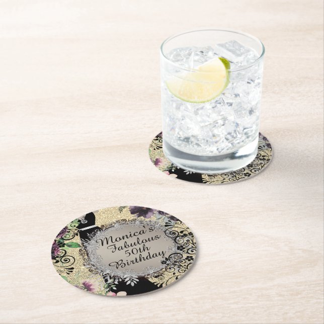 Chic Elegant Fabulous 50th Birthday        Round Paper Coaster (Insitu)