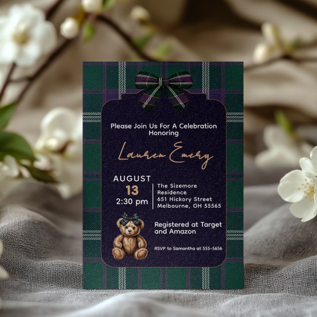 Chic elegant fancy bear baby shower invitation (Creator Uploaded)