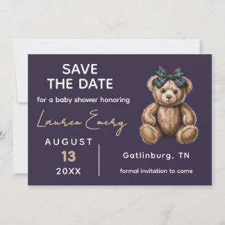 Chic Elegant Fancy Bear Save The Date  Invitation