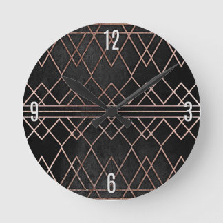 Chic & Elegant Faux Rose Gold Geometric Triangles Round Clock