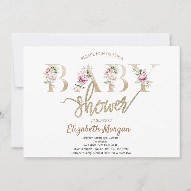 Chic Elegant Floral Baby Shower Invitation (Front)