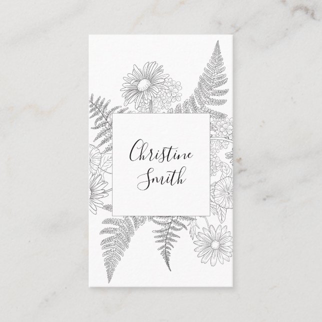 Chic Elegant Floral Black And White Flowers Business Card (Front)