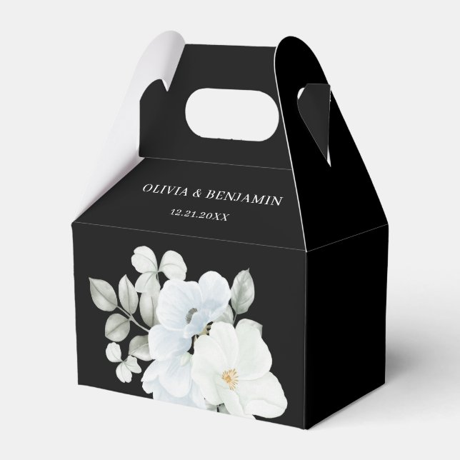 Chic Elegant Floral Black and White Wedding Favour Box (Front Side)