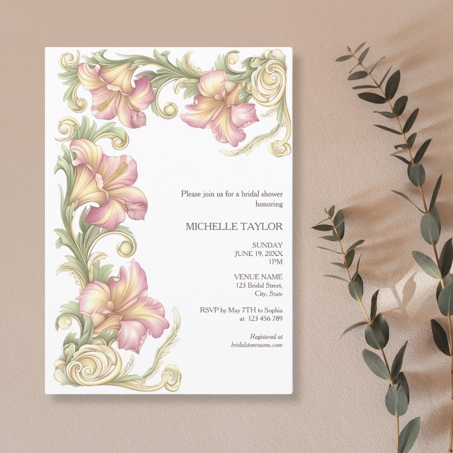 Chic Elegant Floral Blush Pink Art Nouveau  Invitation (Creator Uploaded)