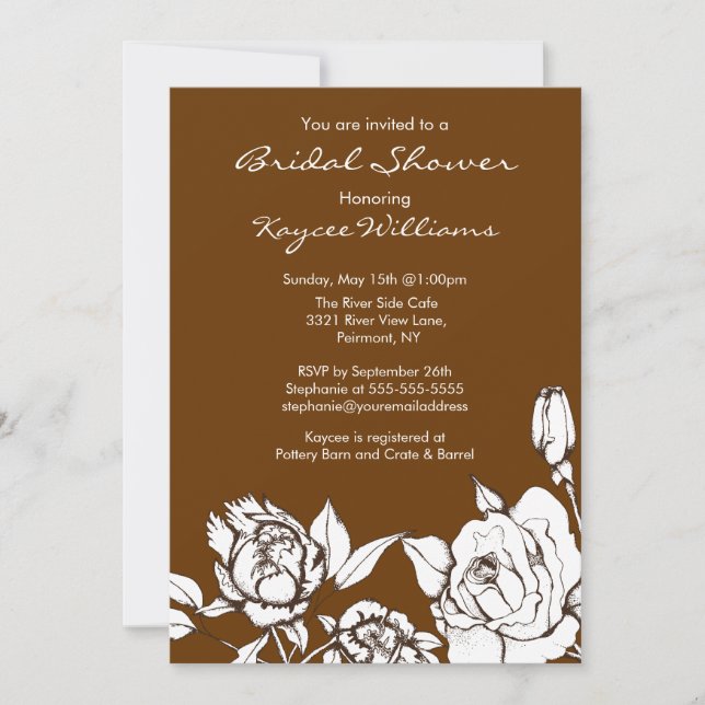 Chic Elegant Floral  Bridal Shower Invitation Brow (Front)