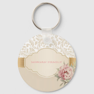 Chic Elegant Floral Damask Roses  Key Ring