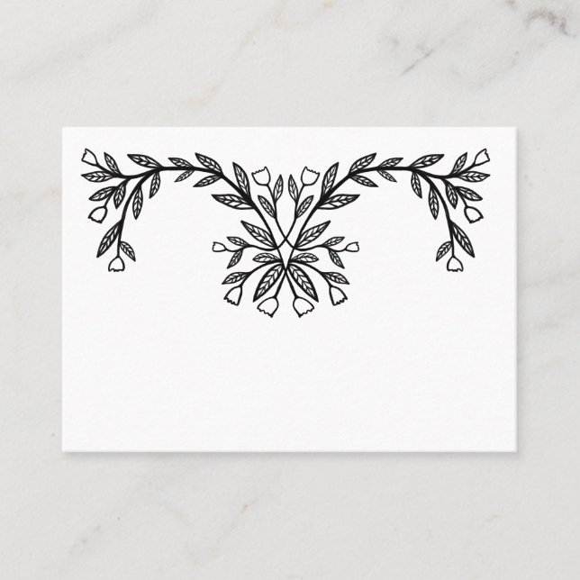 Chic Elegant Floral Frame Botanical Custom B&W Place Card (Front)