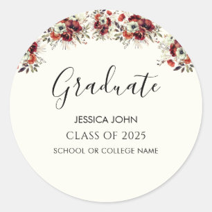 Chic Elegant Floral Graduate Party Graduation  Classic Round Sticker
