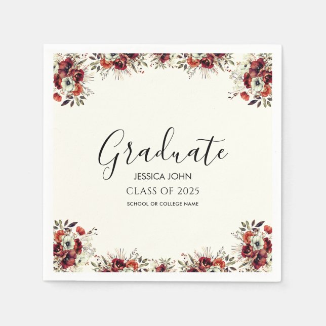 Chic Elegant Floral Graduate Party Graduation  Napkin (Front)