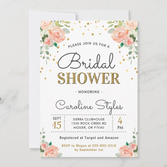 Chic Elegant Floral Peony Bridal Couples Shower Invitation (Front)