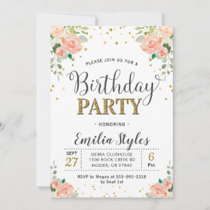 Chic Elegant Floral Peony Ladies Women Birthday Invitation