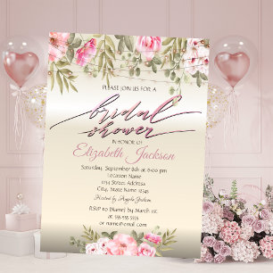 Chic Elegant Floral String Lights Bridal Shower Invitation