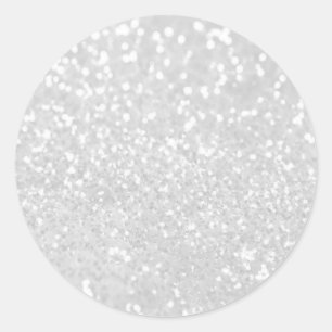 chic elegant glamour White Faux Glitter Classic Round Sticker