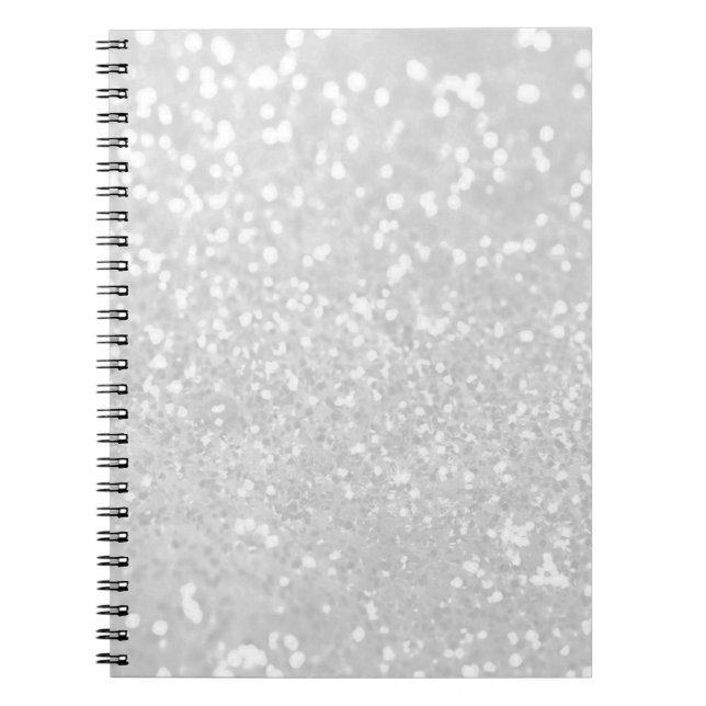 chic elegant glamour White Faux Glitter Notebook (Front)