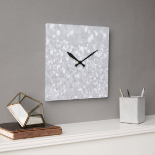 Chic elegant glamour White Faux Glitter Square Wall Clock