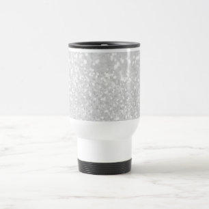 chic elegant glamour White Faux Glitter Travel Mug