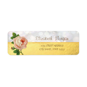 Chic Elegant,Gold,Bokeh Flower Address Label