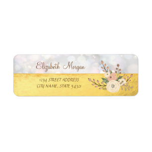 Chic Elegant,Gold,Bokeh Flower Address Label