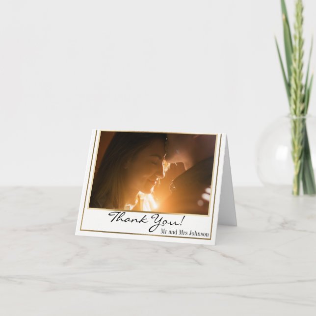 Chic Elegant Gold Border Photo Thank You (Front)